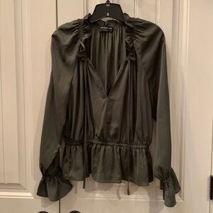 THE FIFTH LABEL Army Green Peasant Boho  Top Blouse L